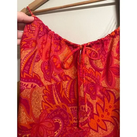 Vintage Y2K Charlotte Russe Red Orange Paisley Tie Front Mini Dress Medium/Large - Picture 4 of 4